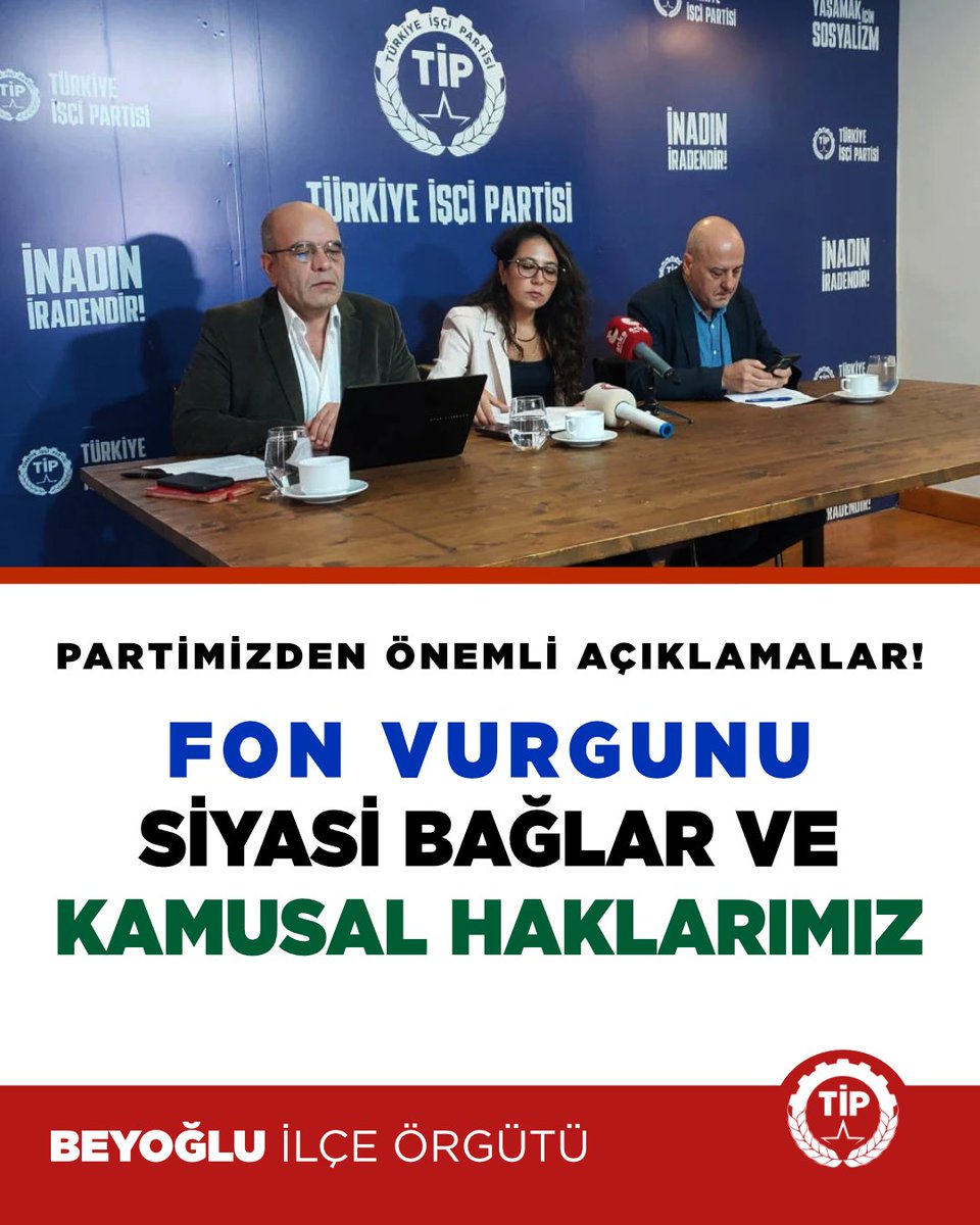 tipbeyoglu's tweet photo. Partimiz, kamuoyunda “fon vurgunu” olarak bilinen krize ilişkin İstanbul İl Başkanlığımızda basın toplantısı düzenledi.

Toplantıya Parti Sözcümüz Sera Kadıgil, İstanbul Milletvekilimiz Ahmet Şık ile Parti Meclisi ve Bilim Kurulu Üyemiz, iktisatçı Nazır Kapusuz katıldı.

🔴Ahmet Şık: 450 bin kişinin içerisinde küçük yatırımcıyı bir kenara koyduğumuzda, bu piramidin en tepesindeki soygun çarkının en önemli isimlerinin kim olduğu MASAK kayıtlarında, SPK kayıtlarında ve borsa kayıtlarında var. Bu isimler açıklanmalıdır.

🔴Nazır Kapusuz: Tasfiye masası 100 birimlik hisseyi tasfiye etmeye kalkıştığında karşılığında 150 tane ortak görecek. Peki bu durumda tasfiye nasıl yapılacak. Sistemde insanların kendi paylarını bile almasını imkansız hale getirecek inanılmaz bir soygun düzeni kurulmuş.

🔴Sera Kadıgil: Hiç kimse yarattığınız bu enkazın, yapılan bu dolandırıcılığın bedelini ağır vergi yükü altında inim inim inleyen halka yüklemeye kalkmasın. Her kim çaldıysa, o çaldıklarından bu zararlar mahsup edilmeli.