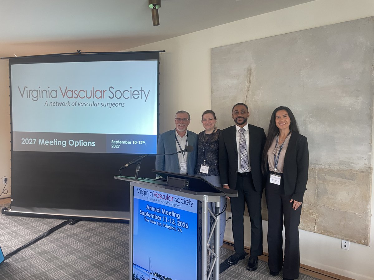 UvaVascular's tweet photo. UVA Vascular Surgery was well represented at the Virginia Vascular Society Meeting! Congrats to Drs. Kristina Weitzel &amp; Aqiyl Mills on their awards, and to Dr. Darrin Clouse, Meeting President. Proud of our vascular fellows &amp; surgery residents! #VascularSurgery #SurgicalEducation https://t.co/iDeu9stFtI