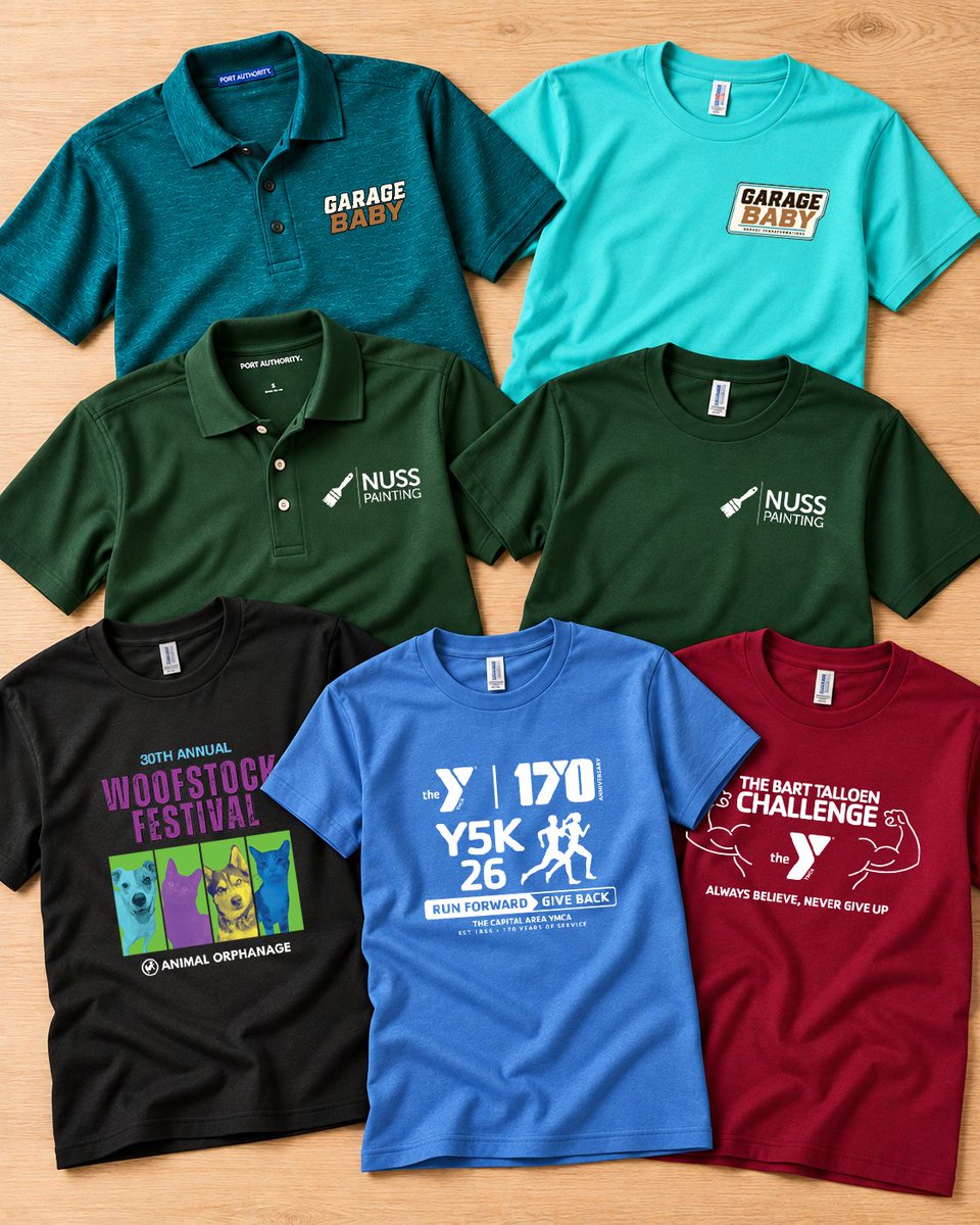 BurlingtonPress's tweet photo. September is always a busy month for custom apparel. Here are some of the shirts we've completed over the last week. https://t.co/OPjO5UqGiV