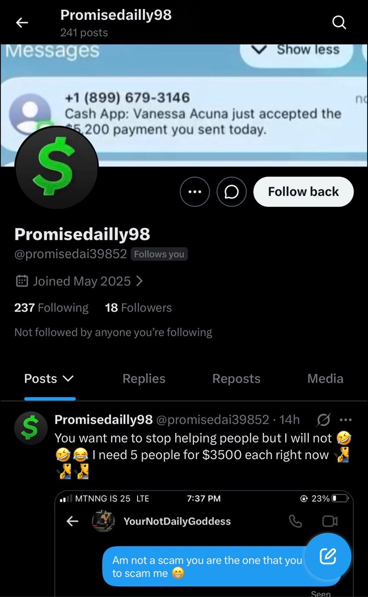 Christirr8787's tweet photo. Scammer yall. Requires a Fee first. 

Hey real daddies! this guy is making you guys look bad. 

be careful out there queens. https://t.co/gUMShSrYzb