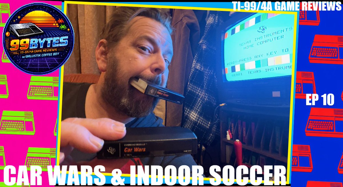 ballistikcoffee's tweet photo. 2Nite on a NEW #99Bytes! I take a look at #CarWars & #IndoorSoccer for the #TI994A by #TexasInstruments! I had these games as a kid, how are they today? A #Dodgem style clone & a bland 2 player only #Soccer game! 7p MT! #BCB #Gaming Link: https://t.co/EixxK9ir2K https://t.co/8F9g5dYAn1