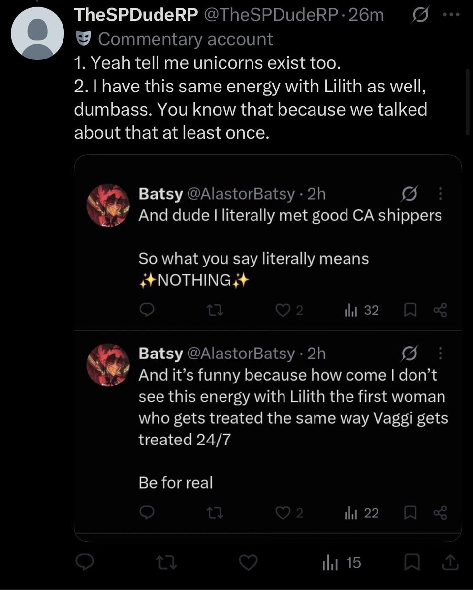 AlastorBatsy's tweet photo. This person is clearly mentally unstable over ships 

This is just funny at this point I can’t 🤣 https://t.co/YPSUp6wiH0