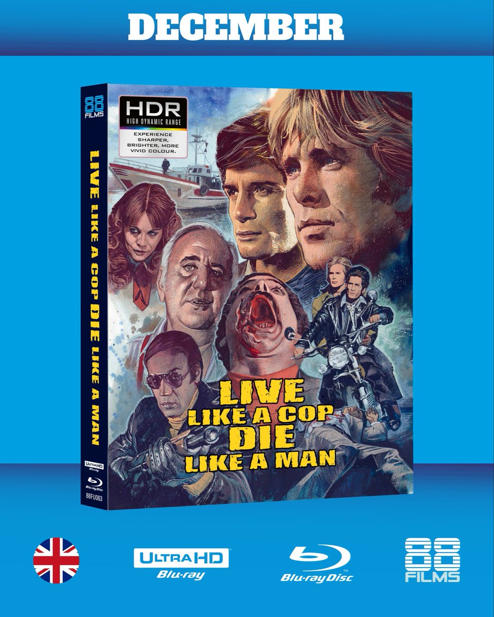 88_Films's tweet photo. ***NEW TITLE ANNOUNCEMENT***

Live Like a Cop, Die Like a Man (1976)
4K UHD+Blu-ray / Blu-ray

🇬🇧 Released: December

❗️Pre-orders from Amazon, HMV &amp; others will be open Wednesday 7th October❗️

Head to our website for more info on each new release. https://t.co/tdUFh3aR3z