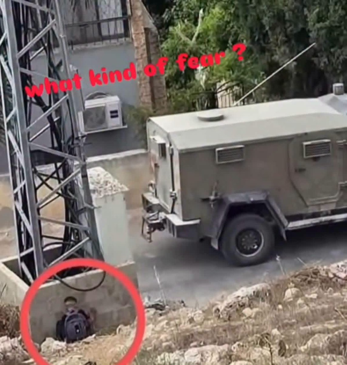 Astridueil's tweet photo. Can you imagine how terrified Palestinian children are when they see Israeli soldiers, making them hide away in fear ? https://t.co/I6slKTz83V