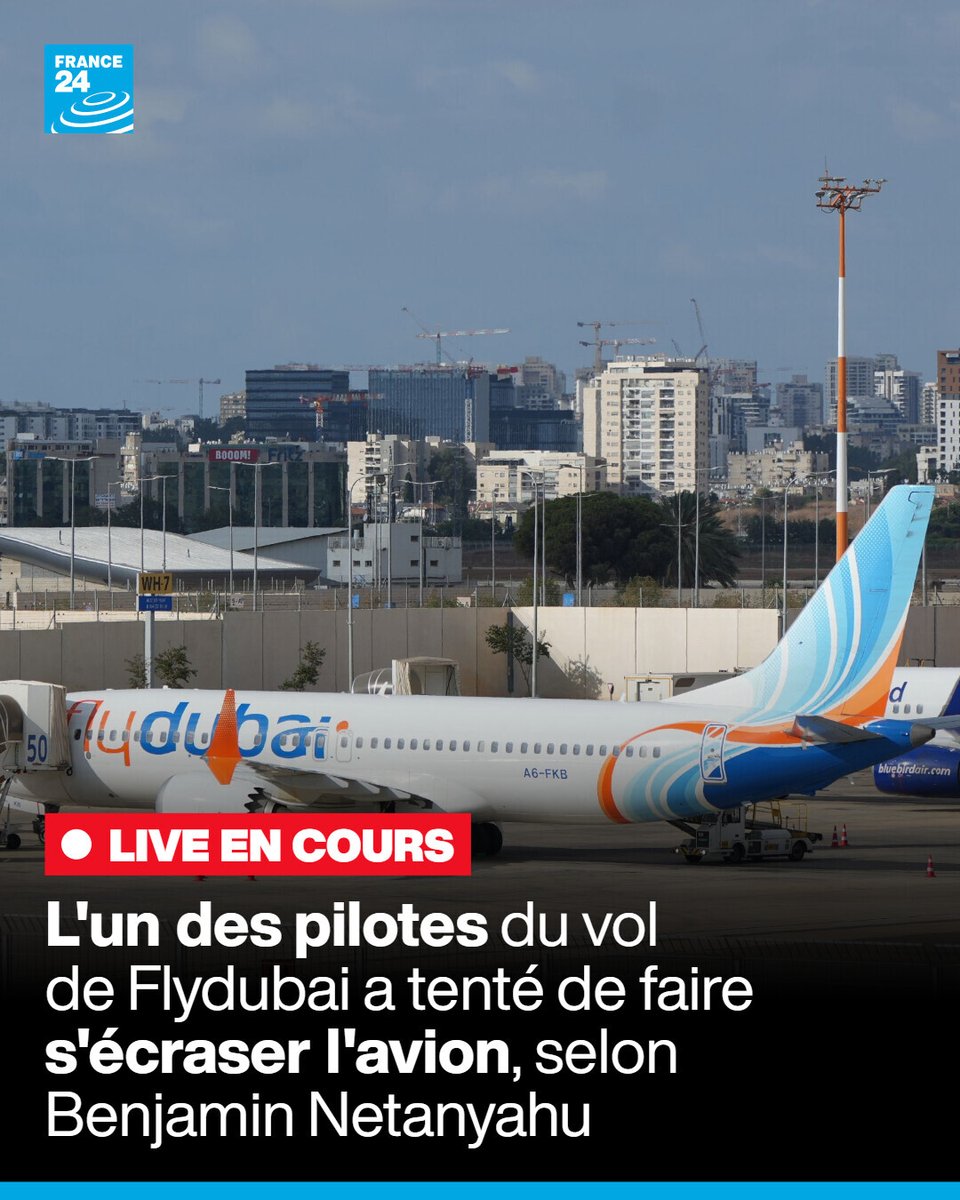 France24_fr's tweet photo. 🇮🇱✈️ Le Premier ministre israélien affirme que l'un des pilotes du #vol reliant Dubaï à #TelAviv, finalement dérouté en #ArabieSaoudite, a tenté de faire s'écraser l'avion. 

🔍 Le ministre israélien de la Défense évoque lui une "tentative d'attaque djihadiste"

Plus d'informations en commentaire ⤵️