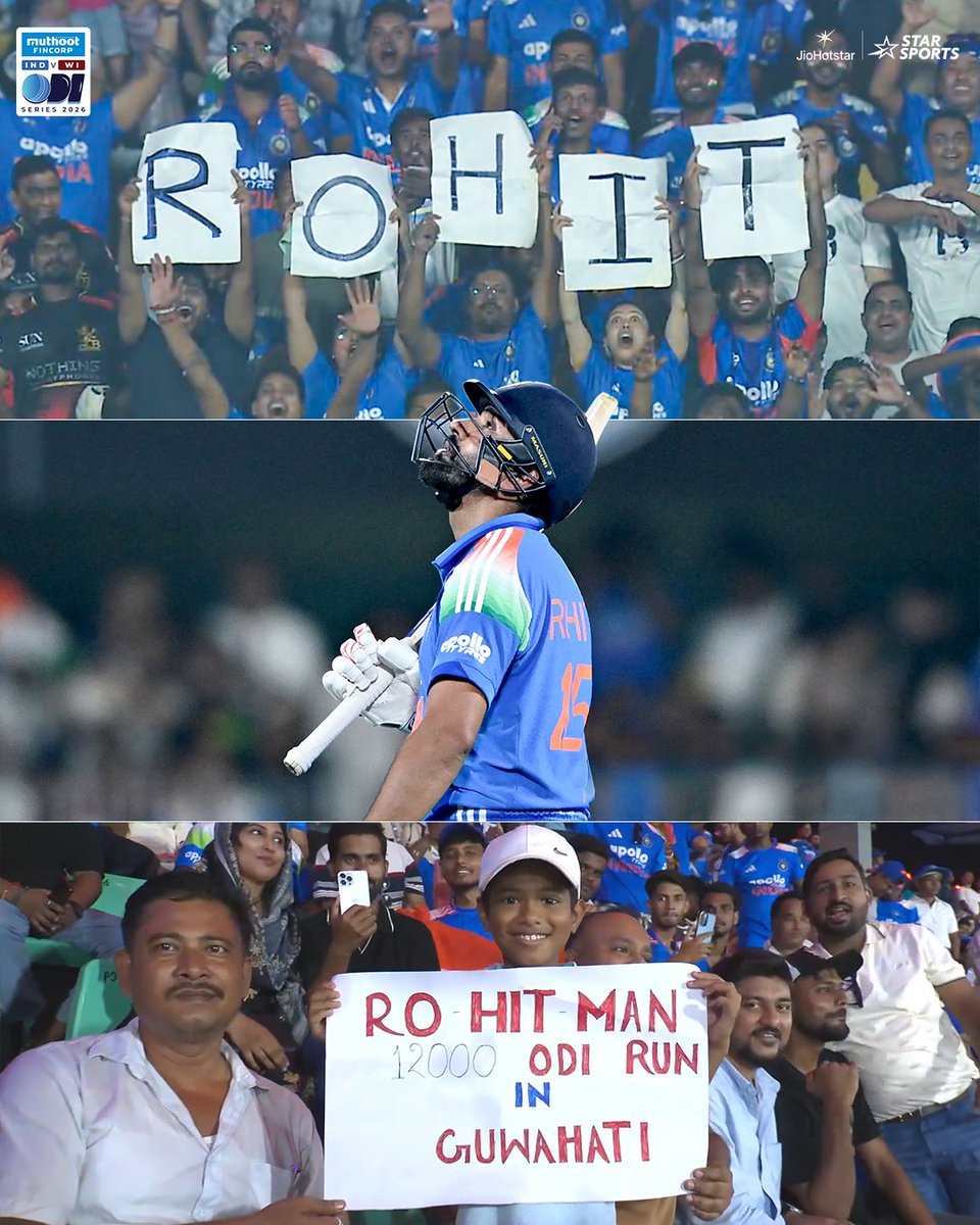 StarSportsIndia's tweet photo. 𝙍𝙊-𝙃𝙄𝙏 𝙈𝘼𝙉𝙄𝘼 𝙄𝙉 𝙂𝙐𝙒𝘼𝙃𝘼𝙏𝙄! ❤️‍🔥

One look at the stands, and the #RohitSharma love says it all! The excitement continues with the #CWC27 Schedule Launch, TOMORROW at 8:30 PM! 🤩

Watch #INDvWI 2nd ODI, LIVE NOW! 👉 https://t.co/UOw44VHnR3 

The ICC Men’s #CWC27 Schedule launch | Tomorrow ➡️ 1st OCT, 8:30 PM!