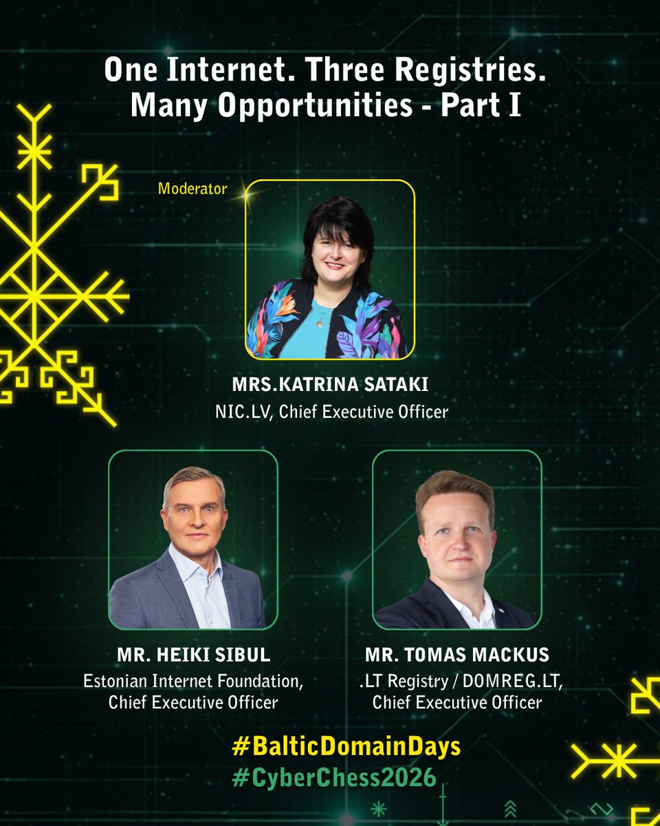 certlv's tweet photo. #CyberChess2026 ietvaros #BalticDomainDays 14. oktobrī pulcēs domēnu nozares profesionāļus, lai runātu par Eiropas ccTLD tendencēm, domēnu reģistru pieredzi, sadarbību un kopīgajiem izaicinājumiem.
📅 Programma un reģistrācija dalībai tiešsaistē: https://t.co/233iVEUOCj https://t.co/Fzs37Nnlg3
