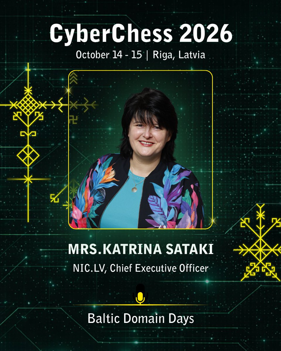 certlv's tweet photo. #CyberChess2026 ietvaros #BalticDomainDays 14. oktobrī pulcēs domēnu nozares profesionāļus, lai runātu par Eiropas ccTLD tendencēm, domēnu reģistru pieredzi, sadarbību un kopīgajiem izaicinājumiem.
📅 Programma un reģistrācija dalībai tiešsaistē: https://t.co/233iVEUOCj https://t.co/Fzs37Nnlg3