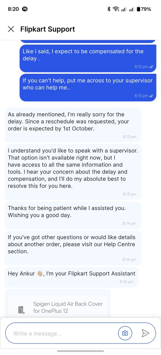 mailjaiswal's tweet photo. @Flipkart @flipkartsupport @flipkart_tech - you really need to overhaul your chat system. Stop finding ways to ending chat conversations at the drop of a hat. Your agents (or AI) seem to be in a hurry to end conversations! I am fine with you. Goodbye. Pathetic customer service. https://t.co/E5WnzQKbhW