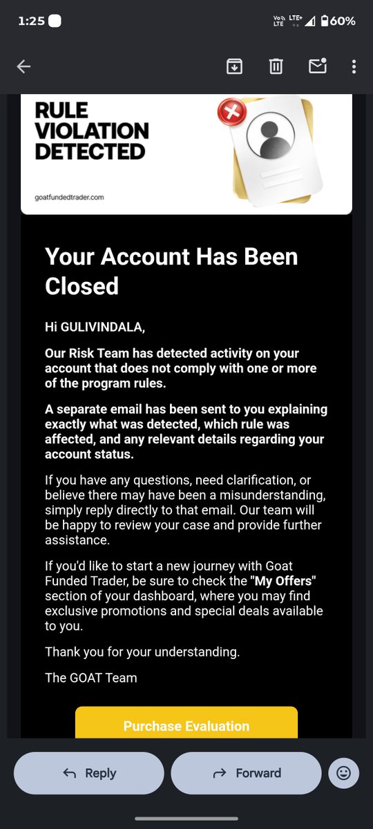 SCALPERGRK's tweet photo. @GoatFunded I requested my payout from GFT, and shortly after, my funded account was breached for alleged “coordinated group trading.” They claim 45 matching trades + shared IP connections. Show me the evidence. I want a fair review, transparency, and my legitimate payout. #GFT #PropFirm https://t.co/7szGvkKRlw