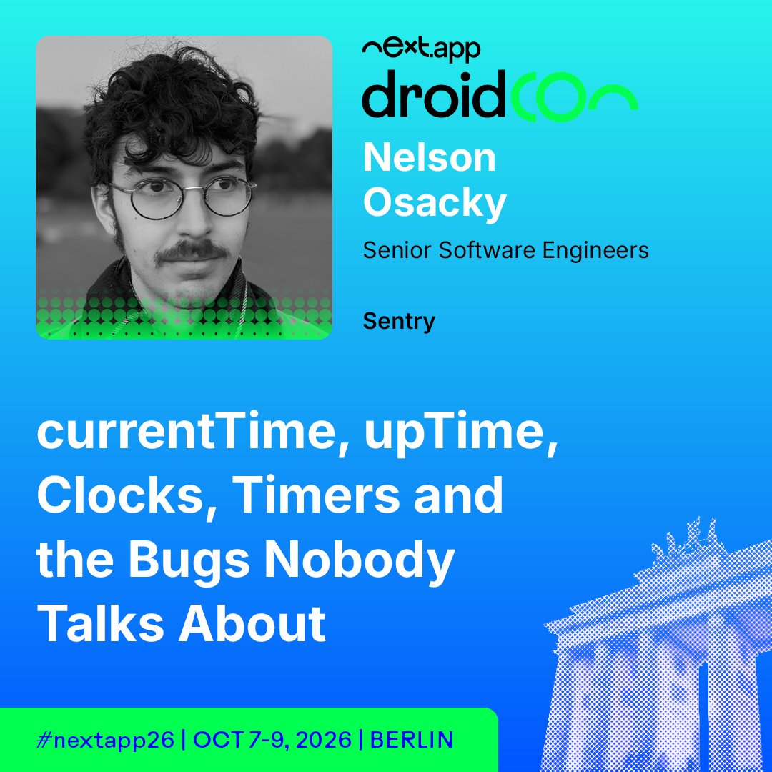 droidcon's tweet photo. Time seems simple in Android. The bugs it creates are anything but. 🕐

@nellyspageli digs into the clocks and timers nobody talks about at droidCon Berlin.

Learn more: https://t.co/peUhv6savG

#nextapp26 #AndroidDev https://t.co/Gselmc3fD4