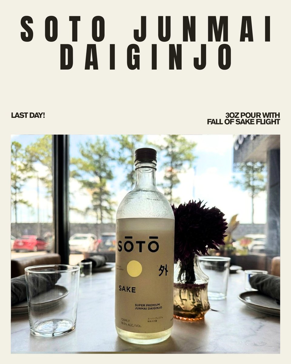 SilkRoadHTX's tweet photo. Today is the final day of our Fall of Sake flight! Experience Soto Junmai Daiginjo, delicately polished, highly aromatic, and perfectly paired with piping-hot dim sum. Stop by Silk Road before this tasting ends!

#SilkRoadHTX #SotoSake #SakeFlight #HTXEats #HoustonDining https://t.co/GNktFix85q