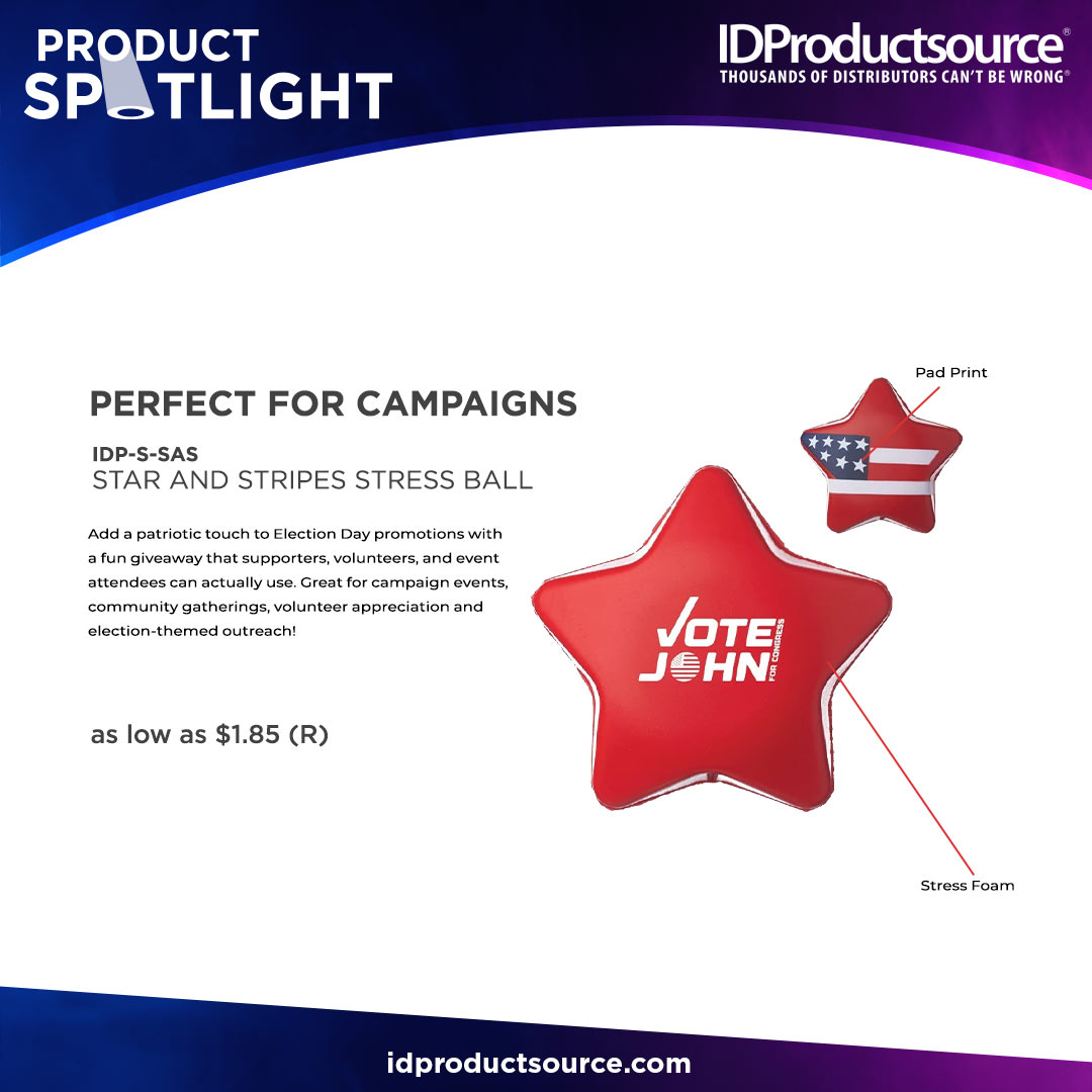 IDProductsource's tweet photo. Add a patriotic touch to Election Day giveaways with a fun Star &amp; Stripes stress ball made for campaign events, community gatherings, and volunteer programs 🗳️ 

#Thousandsofdistributorscantbewrong #promos #promo #idproductsource #promotionalproducts https://t.co/YHDHnopwCp