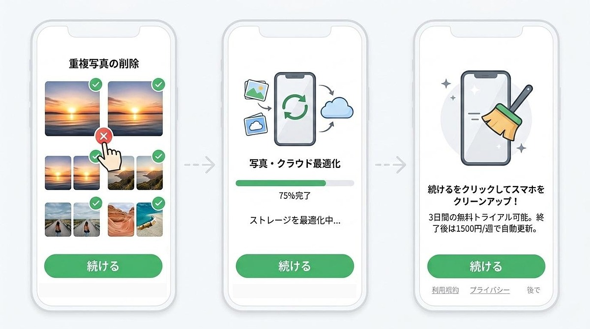 ktai_watch's tweet photo. [みんなのケータイ]「毎週1500円」のクリーナーアプリが平然と存在するアプリストアの問題点 https://t.co/EBUroEnnUX https://t.co/WVAh7GcPU2