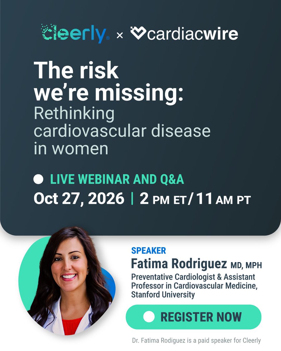 Cleerlyhealth's tweet photo. 🚀 Traditional risk assessments don’t always capture the full picture of cardiovascular risk in women. 

Join Dr. Rodriguez to explore how integrating clinical history and #CCTA helps reveal a more complete risk profile.

👉 https://t.co/QqgDYGKWza

#YesCCT #CleerlyPartner https://t.co/FpUJiPb3vs
