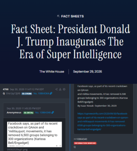 SantaSurfing's tweet photo. Q PROOF!!! 🔥🔥🔥🔥
Sep 30 Delta
INFORMATION WARFARE!!

President Donald Trump signed the White House Accord on Super Intelligence and a related Executive Order on September 29, 2026.

The accord is a voluntary, one-page pledge signed by Trump and CEOs from six major technology companies: Google, Anthropic, Meta, OpenAI, xAI, and Nvidia.

It establishes four layers of safety controls and audits for frontier AI models. Simultaneously, the executive order officially rebranded "Artificial Intelligence" as "Super Intelligence" (SI) for all U.S. federal government usage.
---
FB / META is a part of the Accord and Q's Delta lines up with this YUGE Executive Order to prevent Big Tech from censoring / manipulating data as Trump ushers in GREATNESS and GITMO NEWS!!