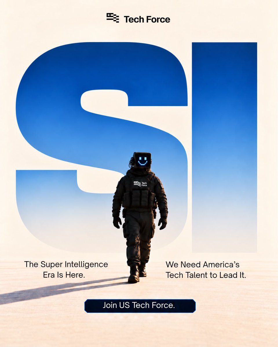 USTechForce's tweet photo. POV: Your next build helps America lead the Super Intelligence era.

If you’ve got the skills, we’ve got the mission.

Join @USTechForce https://t.co/cNCXl9IXKq