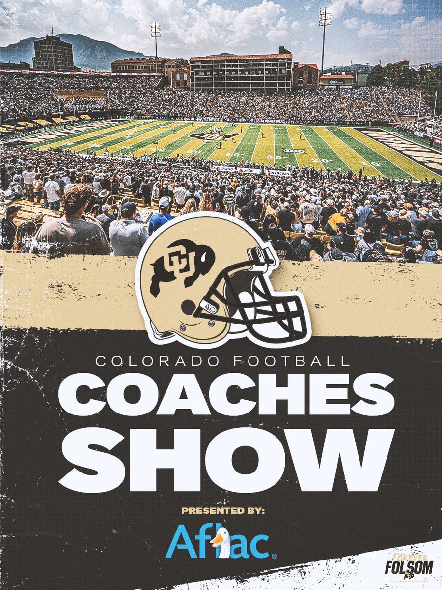 CUBuffs's tweet photo. TUNE IN: The @CUBuffsFootball Coaches Show today at 12pm MT! 🎙️

Hear from Coach Prime, a position coach &amp; player live on YouTube » https://t.co/YqIjkZu8yP   

Presented by @aflac https://t.co/tPphpM4jN7