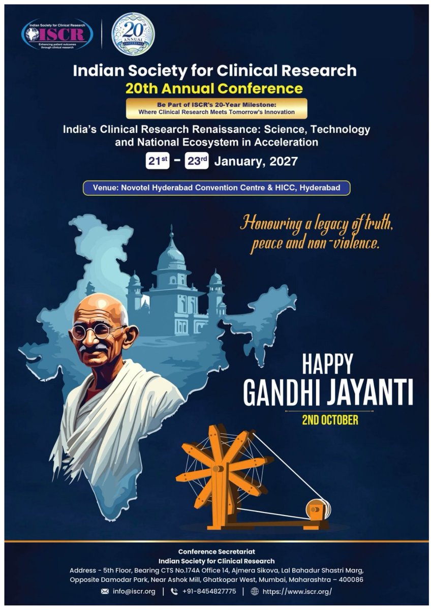 iscrindia's tweet photo. 🕊️ Happy Gandhi Jayanti

"Honouring a legacy of truth, peace, and non-violence."

Remembering the values Mahatma Gandhi lived by, values that continue to guide integrity and service in every field, including ours in clinical research. https://t.co/VNrX0LEORT