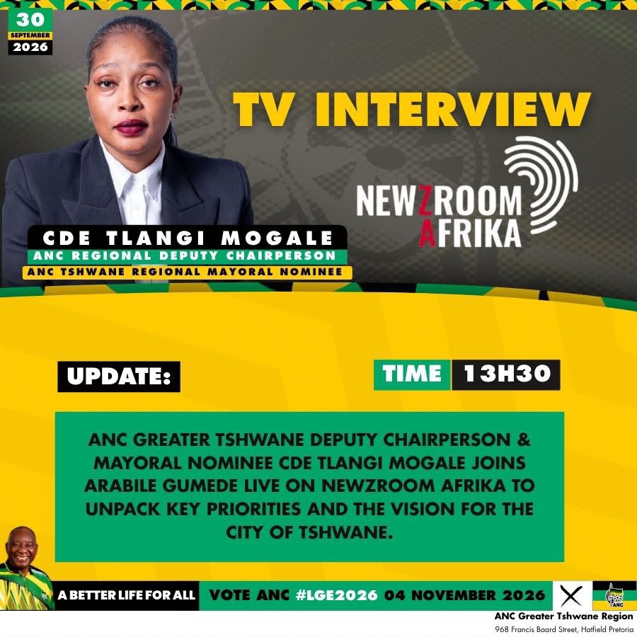 tlangimich's tweet photo. I asked the Newsroom Afrika team to join me one of the roads in Mamelodi that we have fixed on Ngoveni-Manganye street🇿🇦❤️

Today, ANC Greater Tshwane Deputy Chairperson & Mayoral Nominee Cde Tlangi Mogale joins Arabile Gumede live on Newzroom Afrika to unpack key priorities and the vision for the City of Tshwane.

🗓 Date: Wednesday, 30 September 2026
⏰ Time: 13:30
📺 Channel: DSTV Ch. 405

Tune in as we discuss service delivery restoration, local economic development, and grassroots governance across Greater Tshwane.

#ANCatWork #LGE2026 #VoteANC