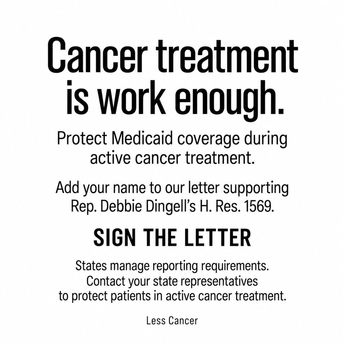 Lesscancer's tweet photo. Add your name, share the letter, and contact your state representatives. Ask them to ensure patients in active cancer treatment are protected from work and reporting requirements.

https://t.co/1jmrmeGEtB https://t.co/BBpWjVzkDe