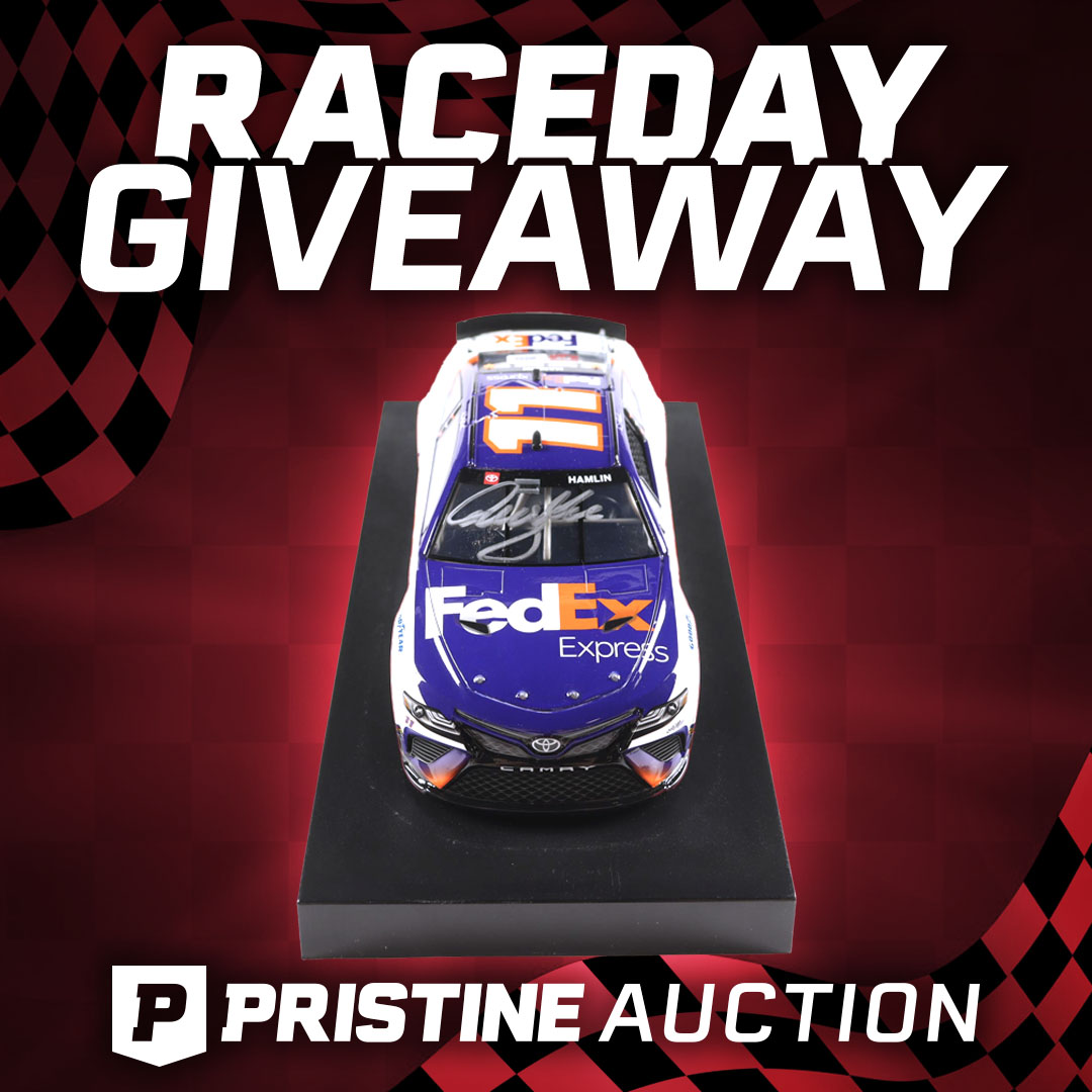 PristineAuction's tweet photo. RACE DAY GIVEAWAY 🏁
If Denny Hamlin finishes top 5, we're giving this away. If he wins the race, we're doubling it with another NASCAR item 👀
👉Like and Retweet
👉Comment Hamlin
Show your support for the #11 Entries close Sunday, 10/04, Starting Race https://t.co/cHuGziRBnB