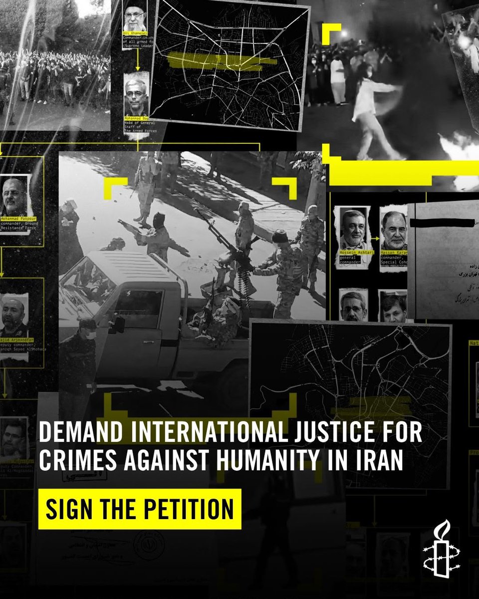AmnestyIran's tweet photo. Amnesty International has exposed how Iranian authorities committed crimes against humanity to crush the Woman Life Freedom uprising. 

Stand with victims and call on the UN General Assembly to create an international criminal justice mechanism on Iran https://t.co/ddbWITfrpr 2/2 https://t.co/iiBPvYHP9Y