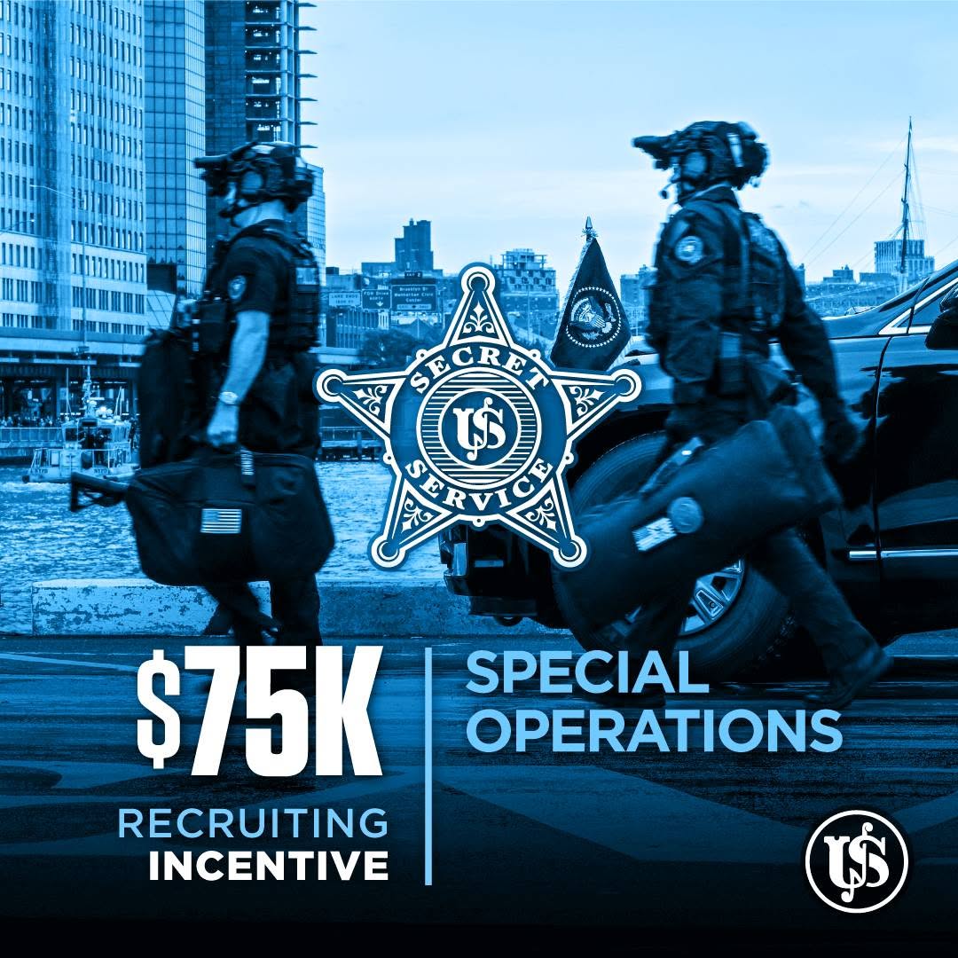 Bandastrelar's tweet photo. Serving in the Secret Service provides a rare blend of purpose, development, and fellowship. We are actively recruiting for Special Operations positions, offering a $75K bonus to those who qualify.

Details available at https://t.co/h1oxmRpnNc