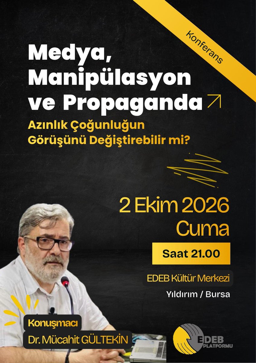 mgultekin111's tweet photo. Nasipse Cuma akşamı 21.00'da Bursa'da "Medya, Manipülasyon ve Propaganda: Azınlık Çoğunluğun Görüşünü Değiştirebilir mi?" başlıklı seminerimiz olacak. 

Müsait olan herkesi bekleriz. https://t.co/9RTtu0xi8y