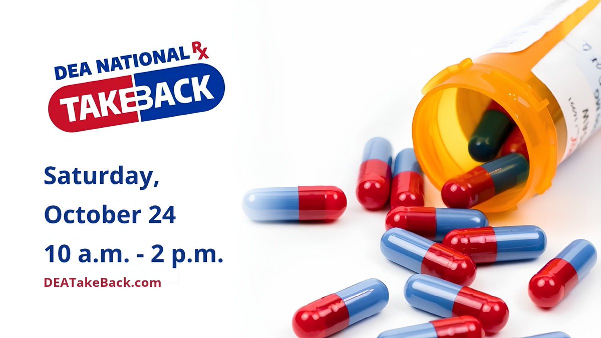 RepWalberg's tweet photo. This Saturday, October 24th, is National Prescription Drug Take Back Day. 

Please help keep our communities safe by dropping off any unused prescription medications at a drop-off site near you https://t.co/HM1rz5a7kf https://t.co/bxq8pHG4nG
