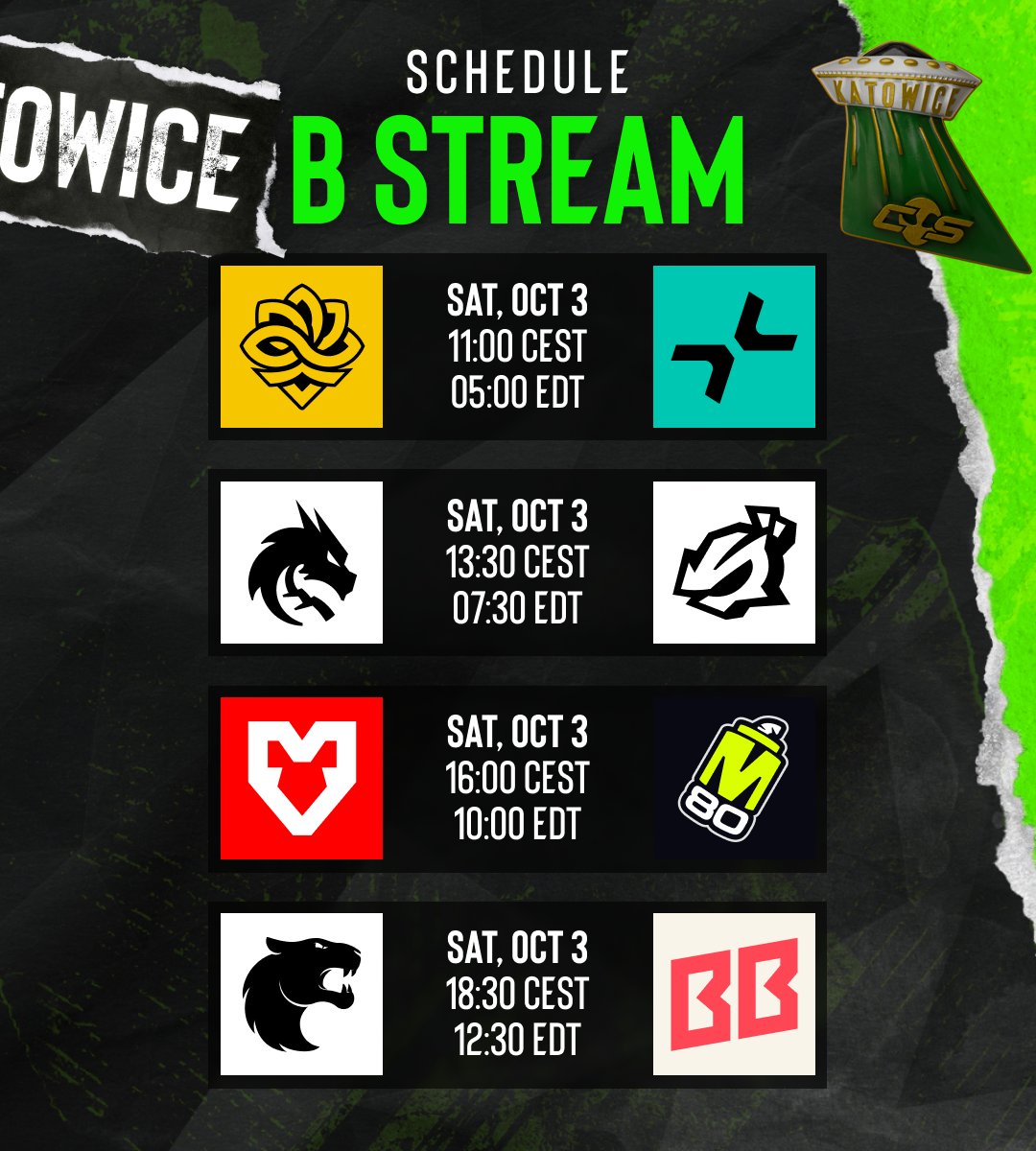 ESLCS's tweet photo. #ESLProLeague Katowice Starts Saturday October 3rd 📆

The matches are ready and the stream A &amp; B schedule is LOCKED IN 🔒

Check it out below 👇 https://t.co/Ao5UW4nEmz