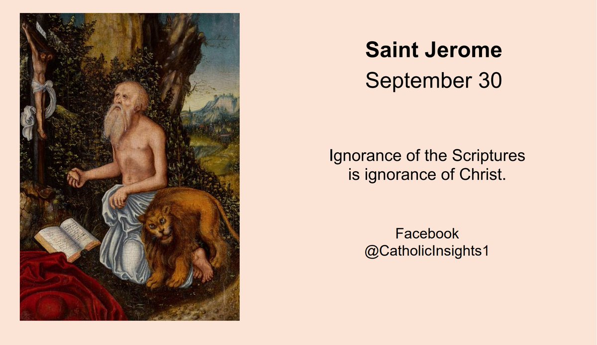 BernardWitek's tweet photo. Saint Jerome, September 30
“Ignorance of Scripture is ignorance of Christ”
#StJerome #SaintJerome #CatholicX https://t.co/bI2fOYTehI