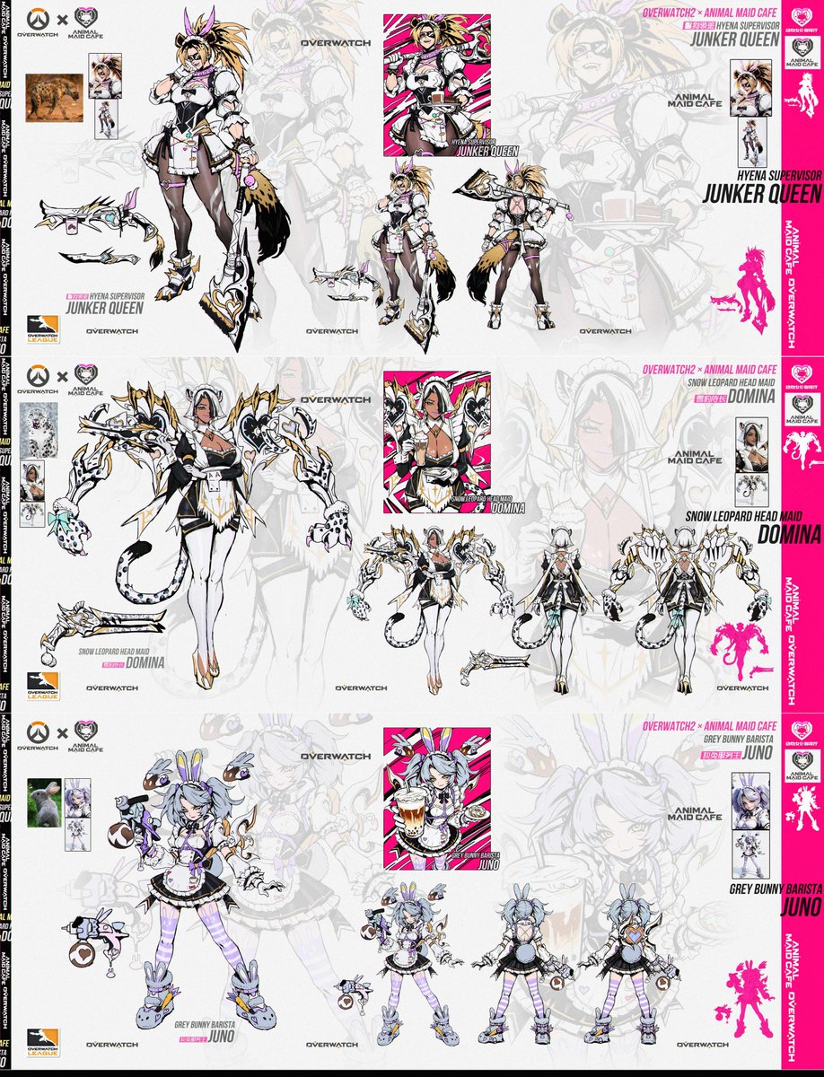 OverwatchNaeri's tweet photo. New #Overwatch ANIMAL MAID CAFE Skin Concept ☕️

The Animal Maid Café skin concepts for Vendetta, Domina, and Juno have been submitted to the Overwatch China "What if the Omnic Crisis never happened" contest 🐰🧹 https://t.co/Ckx50mFlQj