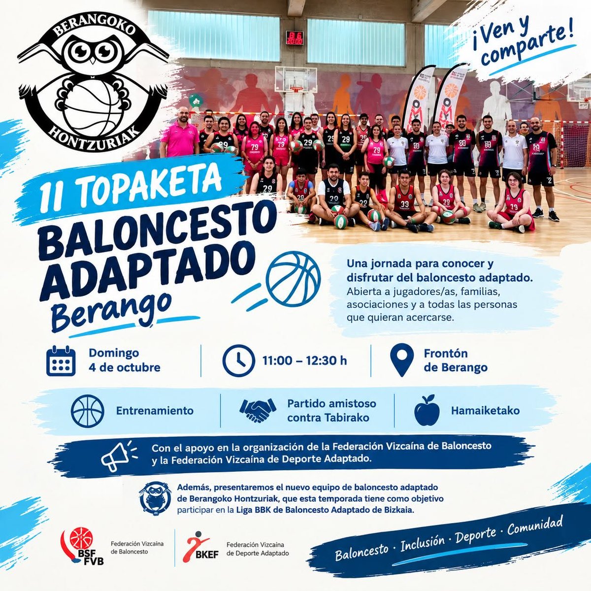 BizkaiaBasket's tweet photo. Berango acoge una nueva Topaketa de Baloncesto Adaptado 🏀  https://t.co/OmqhFjaCCy https://t.co/NcLH95kuED