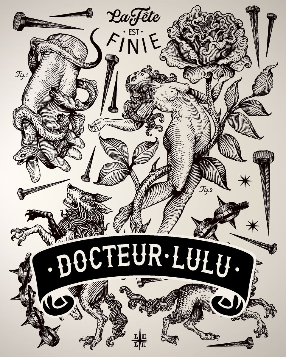 HRTWRKGallery's tweet photo. Docteur Lulu: Prints Available Now
♡ https://t.co/uXMY2MYSEn

French artist Docteur Lulu creates detailed black-and-white work rooted in tattoo culture, surrealism, folklore, and the occult.

A selection of his work is now available as museum quality prints. https://t.co/R2ZeTLdzRm