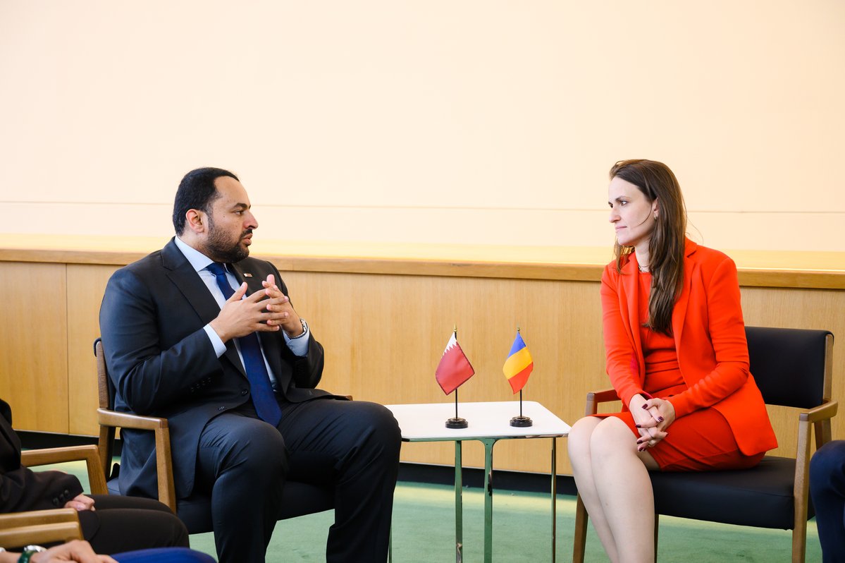 oana_toiu's tweet photo. Excellent dialogue with Dr. Mohammed bin Abdulaziz Al-Khulaifi, Minister of State of Qatar🇶🇦, on the sidelines of #UNGA81.

I reaffirmed Romania’s willingness to deepen political dialogue and cooperation with the State of Qatar in key economic and sectoral areas. I emphasized the importance of continuing institutional exchanges - particularly in the areas of energy, home affairs, and cybersecurity - building upon the rich tradition of cooperation in these fields. I also reiterated our readiness to resume dialogue aimed at reactivating the Joint Commission on Economic Cooperation.

On regional security, we underlined the need for continued concerted efforts to identify a comprehensive diplomatic solution to the current tensions in the Gulf area. 

I praised the essential contribution of Qatar in supporting mediation efforts, promoting dialogue between the parties, and preventing a further escalation of hostilities.

We look forward to continuing our joint efforts to deepen our bilateral relations and further advance cooperation in areas of mutual interest.
@Dr_Al_Khulaifi