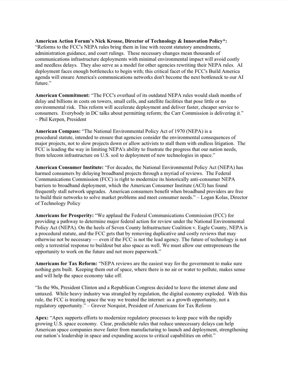 KatieFCC's tweet photo. Massive support for the FCC’s NEPA reforms! Nearly 50 organizations shared their support early &amp; even more is pouring in. These reforms  huge for builds in the U.S. &amp; future space innovation! 
🇺🇸👷🛜🚀 https://t.co/XfrDpb6dIA