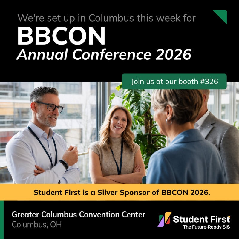 StudentFirstSIS's tweet photo. We're set up in Columbus this week for BBCON 2026, and our booth #326 is open on the show floor. The energy here always reflects what BBCON is about. If you're walking the floor, stop by and say hello. Ask us about the Connected Campus. See reply below. 👇🏽
#StudentFirstSIS #bbcon https://t.co/G9AYBFfC7p