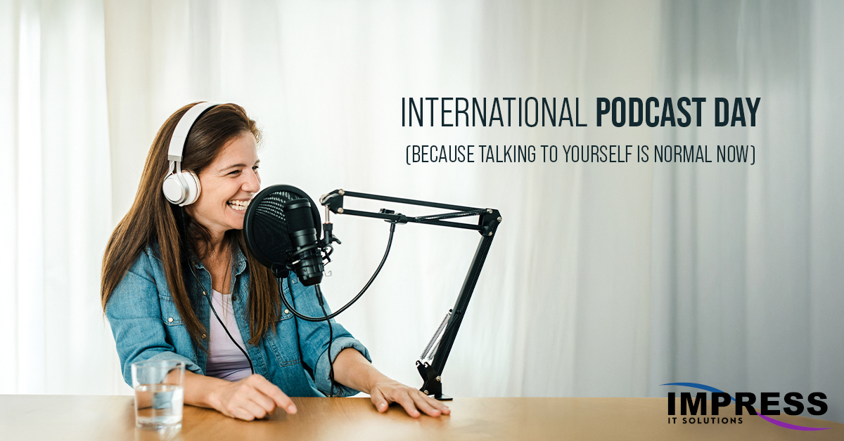 ImpressITS's tweet photo. It's International Podcast Day! 🎙️ 

It’s official! Talking to yourself is now considered productive and even profitable.

Happy Podcast Day to the creators, the educators and the changemakers. We appreciate you!

What’s your favorite podcast? Let us know in the comments below!

https://t.co/gmSuUzqbrm

281-647-9977

#InternationalPodcastDay #Podcast