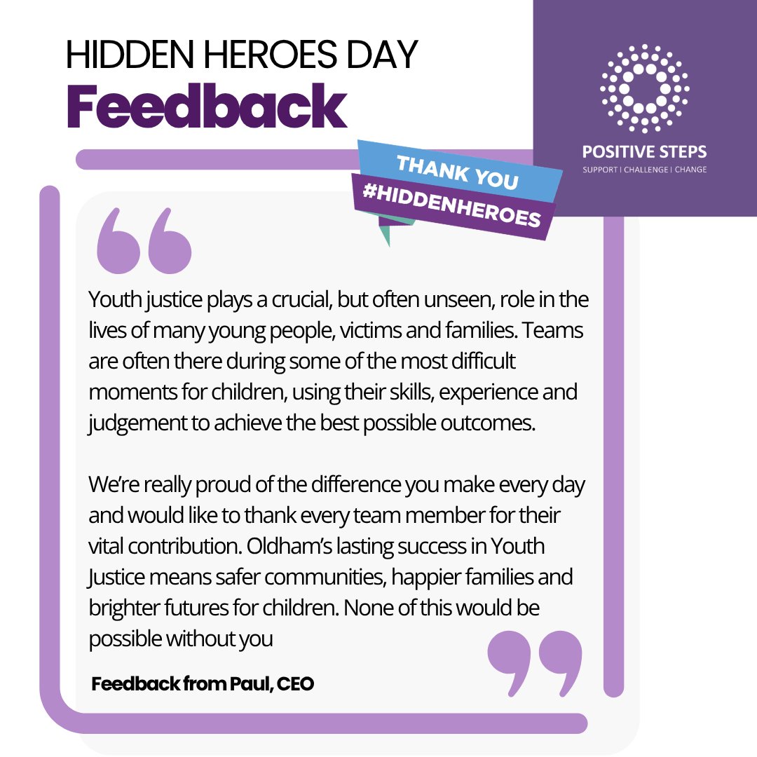 PositiveSteps's tweet photo. Today, we’re shining a light on the impact of our Youth Justice Service. Here’s some of the feedback we’ve received about the difference our team makes 💜 #HiddenHeroesday https://t.co/svGyHpu2JO