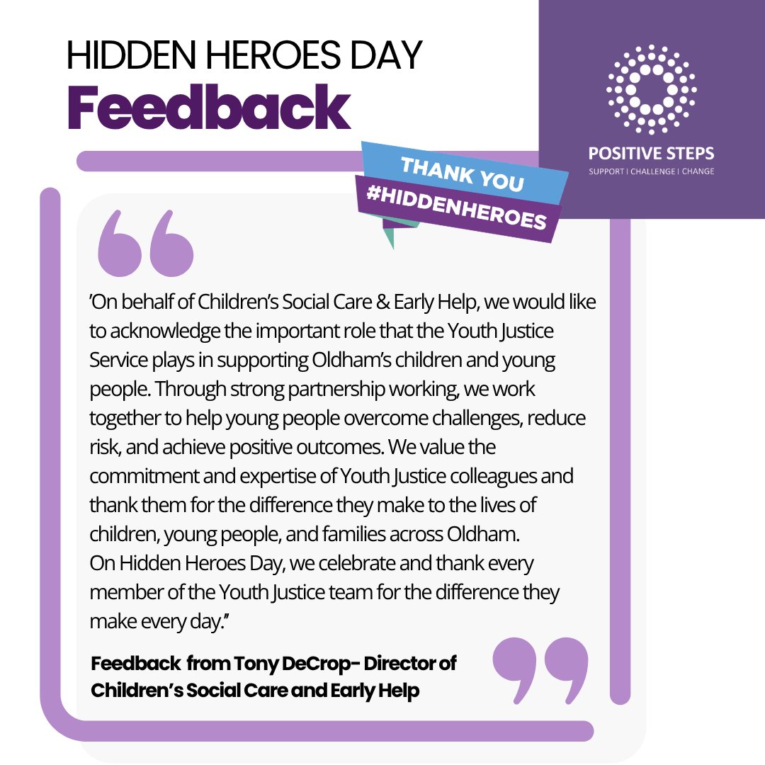 PositiveSteps's tweet photo. Today, we’re shining a light on the impact of our Youth Justice Service. Here’s some of the feedback we’ve received about the difference our team makes 💜 #HiddenHeroesday https://t.co/svGyHpu2JO