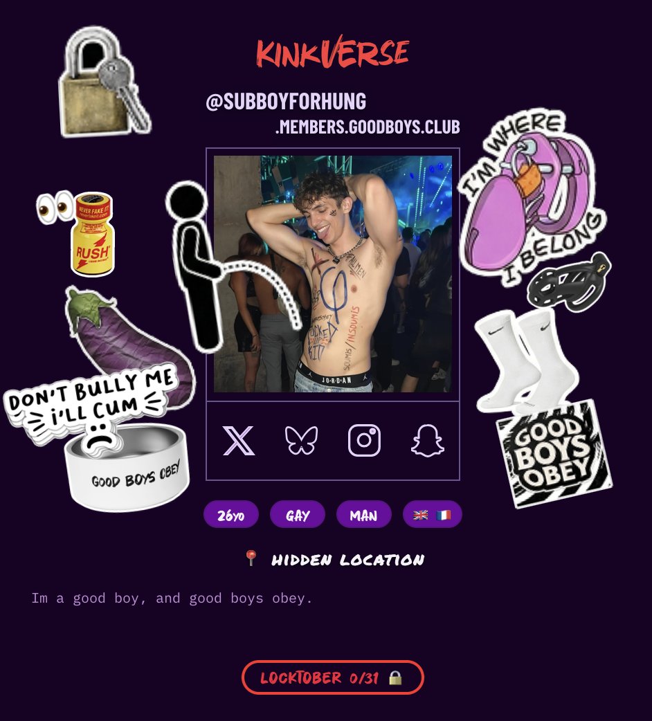 subboyforhung's tweet photo. first cage check 🔒🙈 favorite season of the year is back

are you joining me on @kinkverseapp for Locktober?
deserving your **certified** profile badge for staying locked 31 days?🥹

AND there's a leaderboard 👀
each week, the #1 contender earns a @KINK3Ddesigns gift card! 😻 https://t.co/jJXWcVntw1