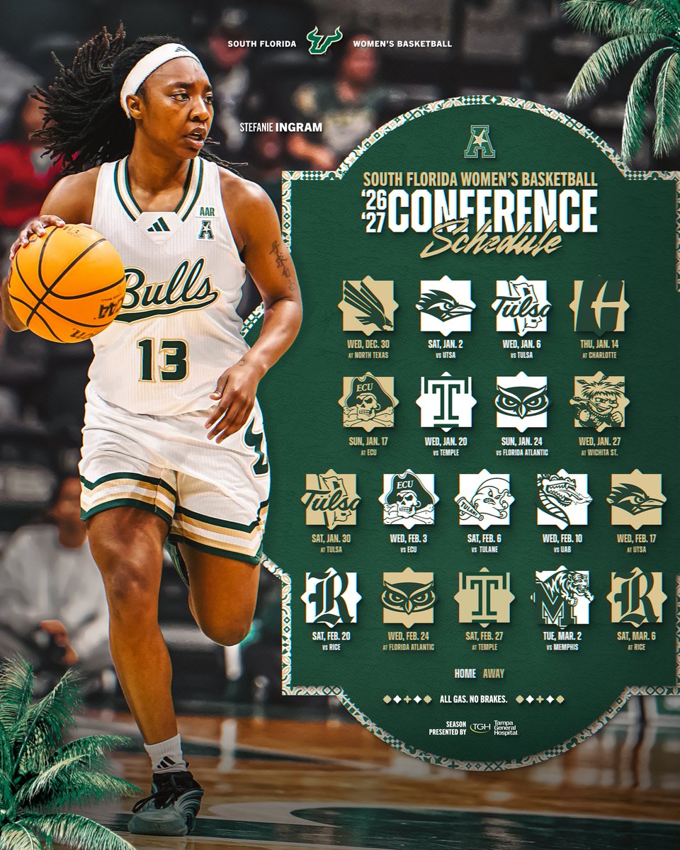 USFWBB's tweet photo. South Florida's '26-27 @American_Conf WBB 🏀 schedule ❗️ https://t.co/9R2CI4O2ca