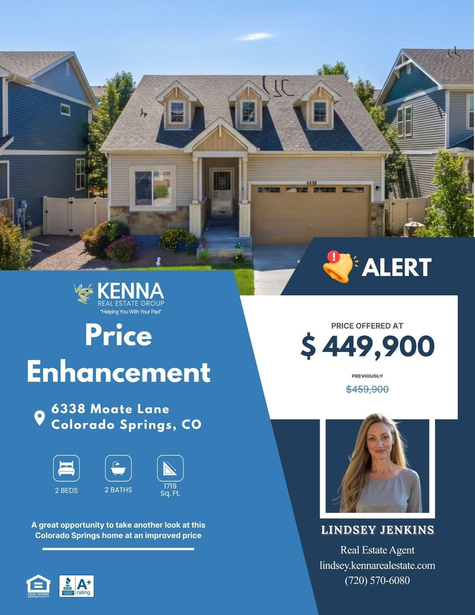DenverRESoup's tweet photo. PRICE IMPROVEMENT

6338 Moate Lane is now offered at $449,900, reflecting a $10,000 price reduction from the previous $459,900.

🛏️ 2 Beds | 🛁 2 Baths | 📐 1,719 Sq. Ft.

📞 Contact Lindsey Jenkins: 720-570-6080

#ColoradoRealEstate #ColoradoSpringsRealEstate #PriceImprovement https://t.co/lqw3AKHJOB