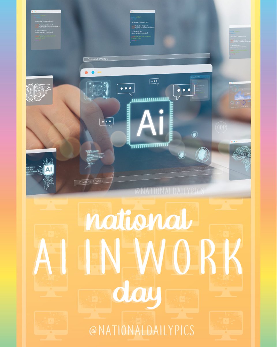 NationalDayPics's tweet photo. Happy National AI In Work Day! 💻

Fun Fact:@LinkedIn (the world’s largest professional network) founded #NationalAIInWorkDay!

💛💛Follow @NationalDailyPics on instagram for more!💛💛

#AIInWorkDay #NationalAIInWorkDay2026 #AIInWorkDay2026 #NationalDailyPics https://t.co/0Pnz3Ws1aa