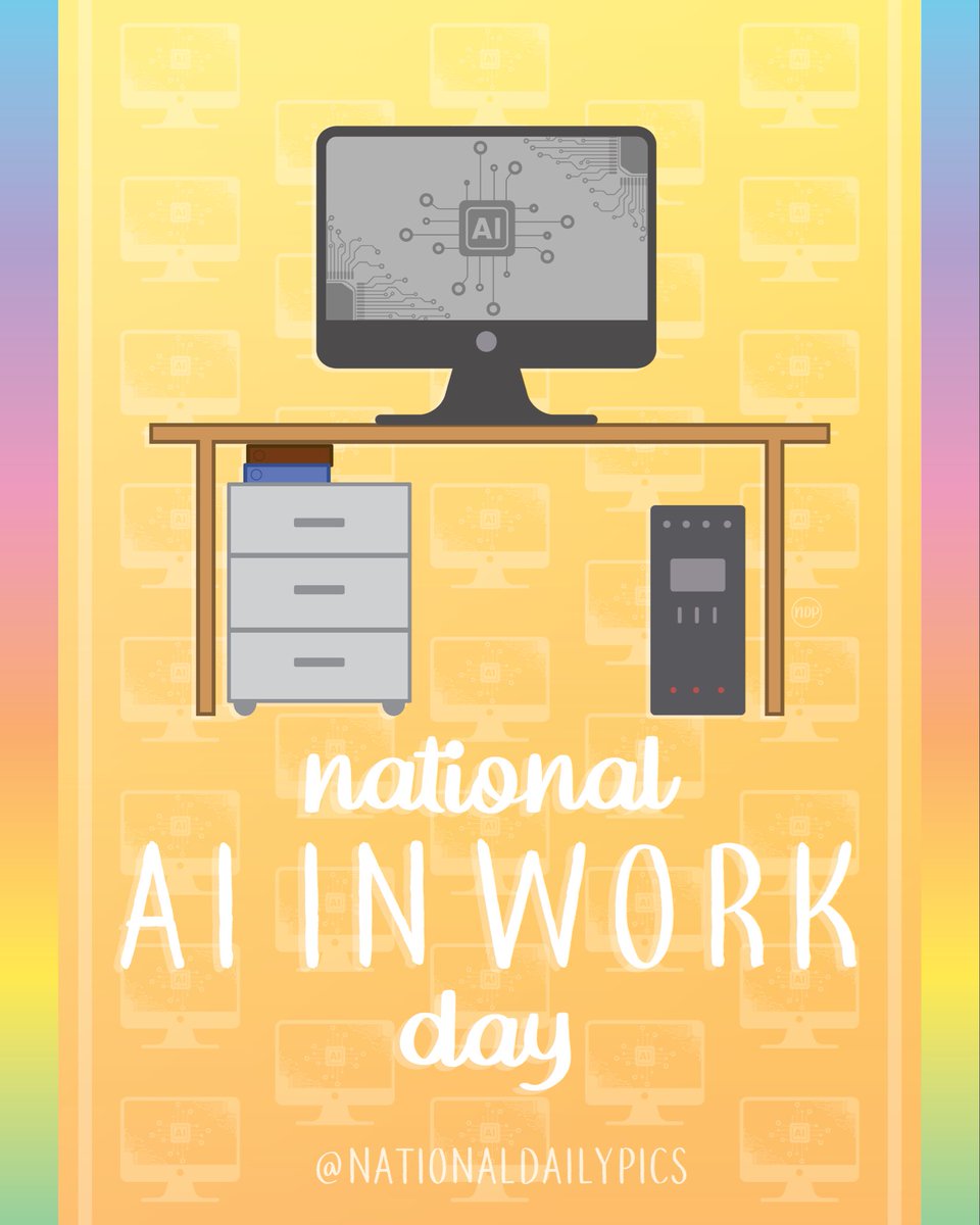 NationalDayPics's tweet photo. Happy National AI In Work Day! 💻

Fun Fact:@LinkedIn (the world’s largest professional network) founded #NationalAIInWorkDay!

💛💛Follow @NationalDailyPics on instagram for more!💛💛

#AIInWorkDay #NationalAIInWorkDay2026 #AIInWorkDay2026 #NationalDailyPics https://t.co/0Pnz3Ws1aa