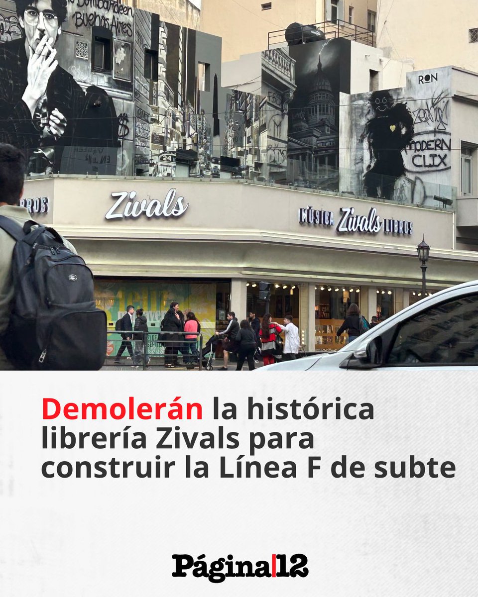 pagina12's tweet photo. La disquería Zivals, de Corrientes y Callao, informó que su inmueble fue alcanzado por el proyecto de la Línea F de subte y que se los planean expropiar. Por eso, piden alternativas que permitan su continuidad evitando la demolición. https://t.co/nL6yWYk2sm https://t.co/4dtu7dvCEa