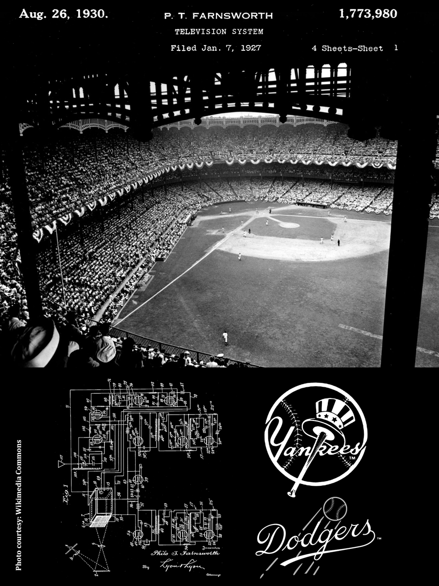 uspto's tweet photo. The first World Series game ever broadcast on television was Game 1 of the 1947 World Series between the New York Yankees and the Brooklyn Dodgers, played on this day in 1947.

Philo T. Farnsworth was granted U.S. Patent No. 1,773,980 in 1930 for the first television system. https://t.co/6b3bOSlF7n