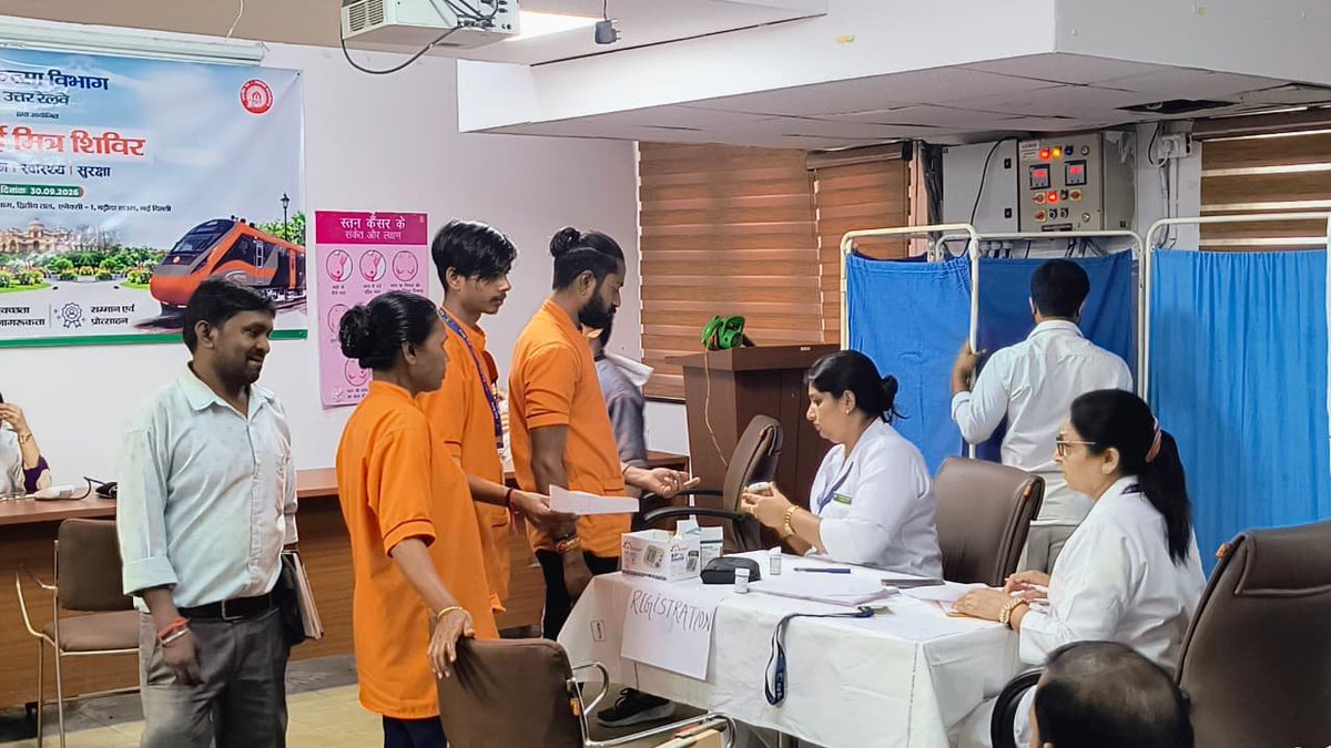 RailwayNorthern's tweet photo. Caring for those who keep our surroundings clean!

Under the #SwachhataHiSeva2026, a SafaiMitra Health Camp was carried out at the Baroda House to ensure the well-being of the sanitation workers, recognising their vital role in maintaining hygiene at the rail premises. https://t.co/0j0ezo0HS2