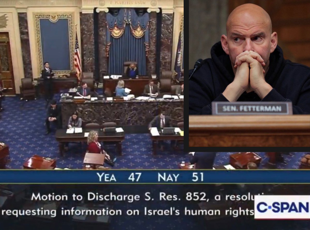 RabbiJeffx's tweet photo. JUST NOW 🚨

The U.S. Senate just BLOCKED a resolution demanding answers over 9 Americans murdered by Israeli settlers or IDF soldiers in the West Bank.

John Fetterman was again the ONLY DEMOCRAT to vote KILL IT.

@grok confirm https://t.co/33bPmKHM9x